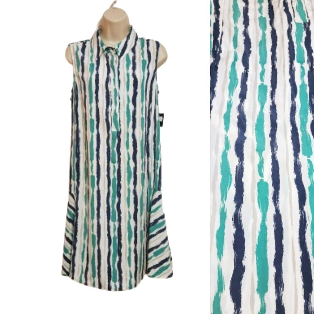Alfani Stripe Fit and Flare Midi Shirt Dress Green Size 6